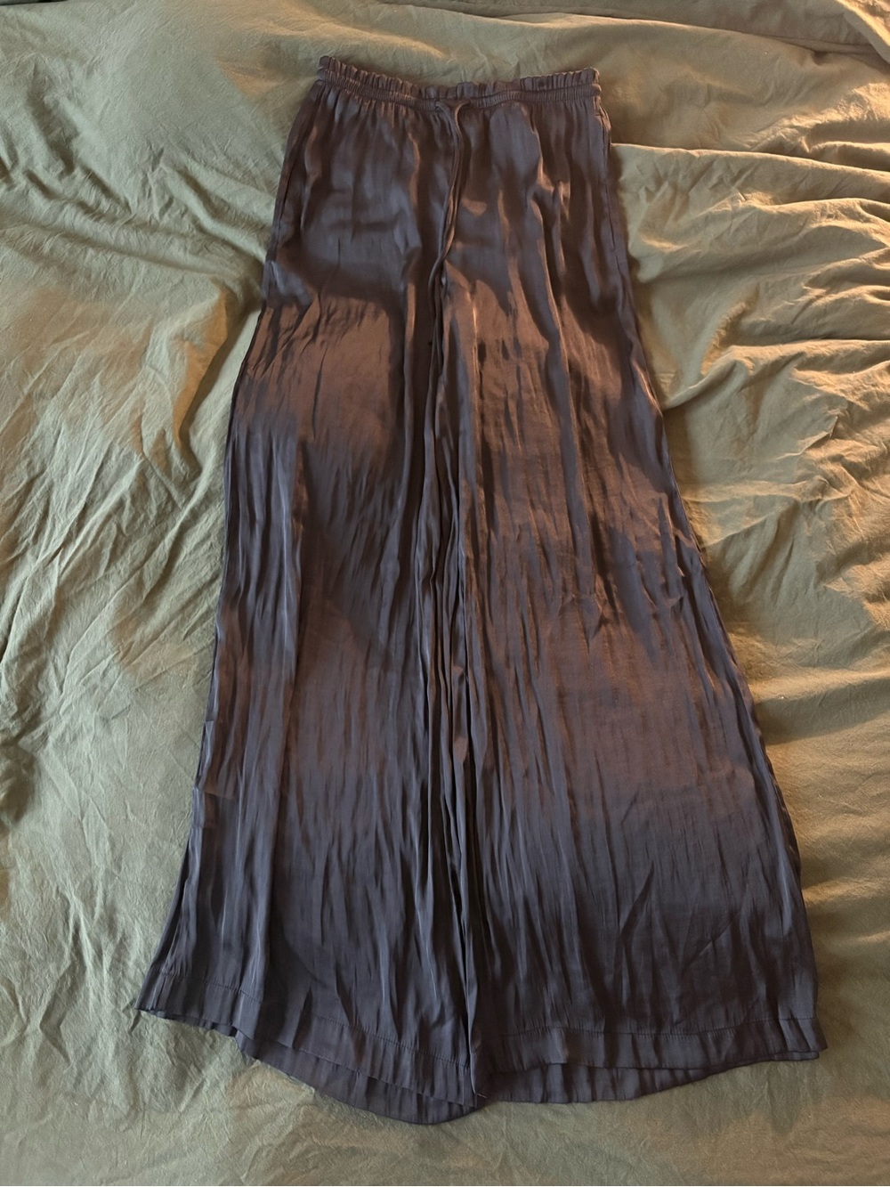 H&M Satin Drawstring Pants Wide Leg High Waist Solid Black XS